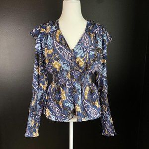 Boho Paisley Smock Waist Long Sleeve Blouse